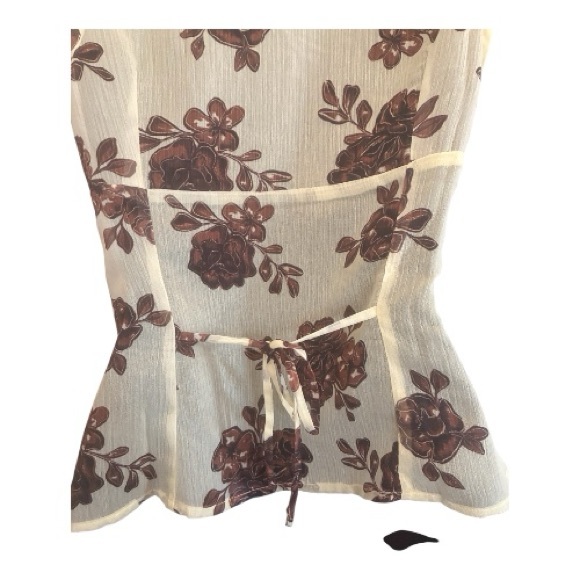 Princess Polly Floral Tie-Waist Sheer Peplum Top Size 4 Cream Brown - Picture 2 of 10